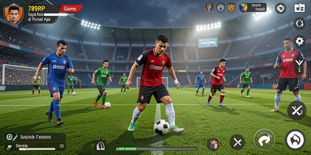 Tangkapan layar dari gameplay <strong>789RP</strong> menunjukkan aksi seru di lapangan sepak bola.