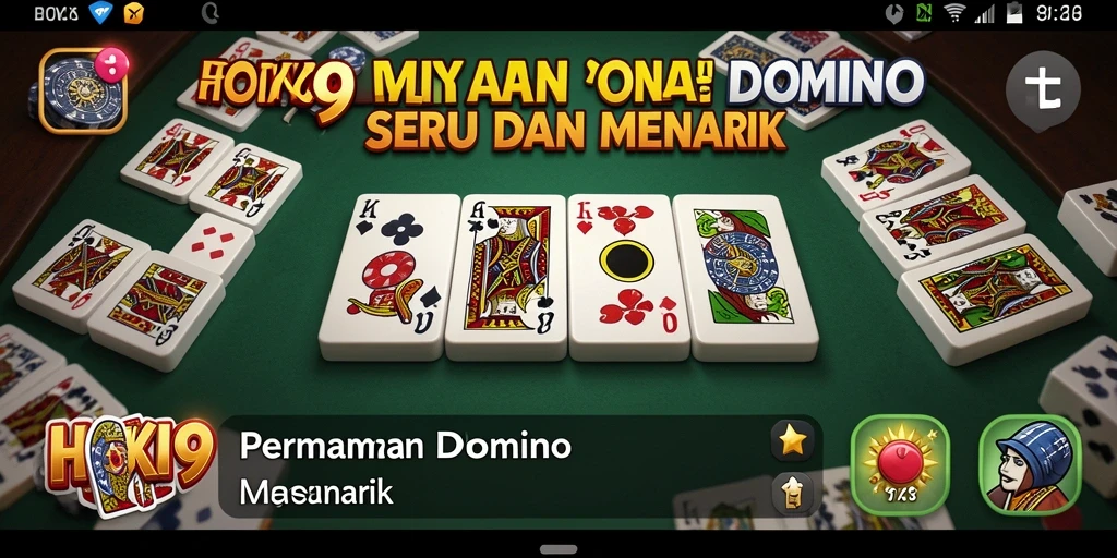 Tampilan gameplay seru di HOKI9 dengan teman-teman di meja Domino.