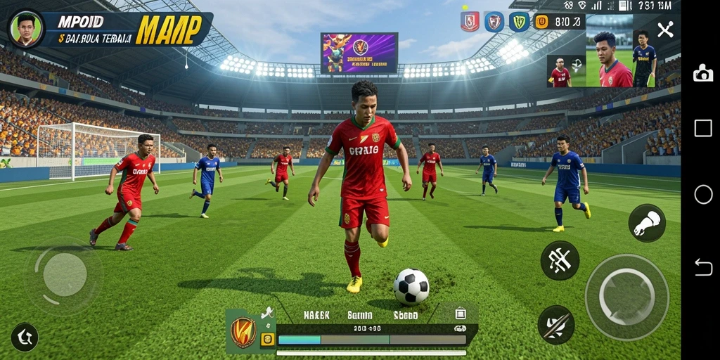 Screenshot MPOID menampilkan aksi dinamis dalam pertandingan sepak bola.