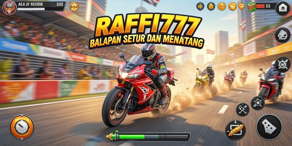 Tampilan gameplay balapan motor seru di RAFFI777.
